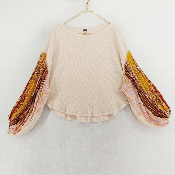 Free People We the Free Blossom Thermal  Light Pink Boho Oversized Top P1678 - Picture 2 of 10